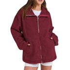 Adamina - Fluffy Wool Coat with High Collar for Women