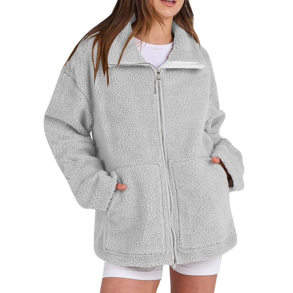 Adamina - Fluffy Wool Coat with High Collar for Women