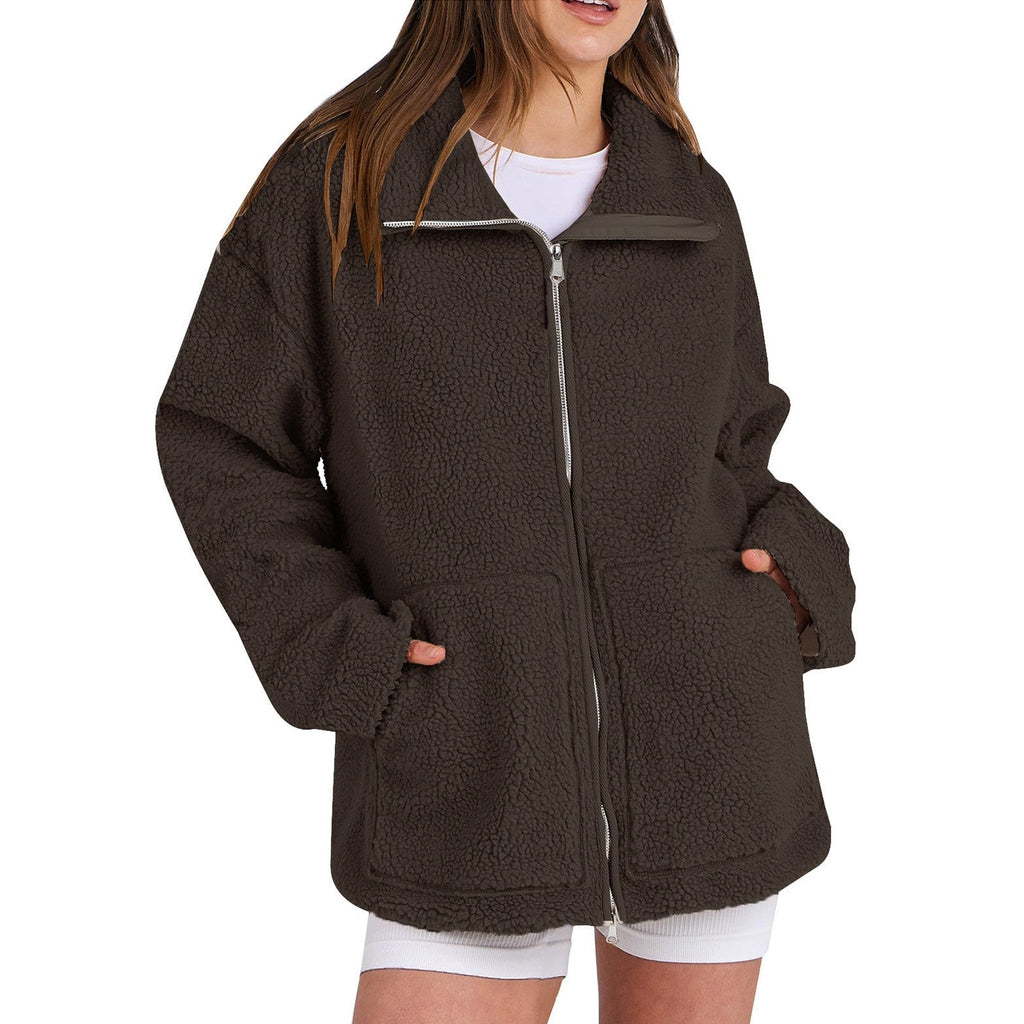 Adamina - Fluffy Wool Coat with High Collar for Women