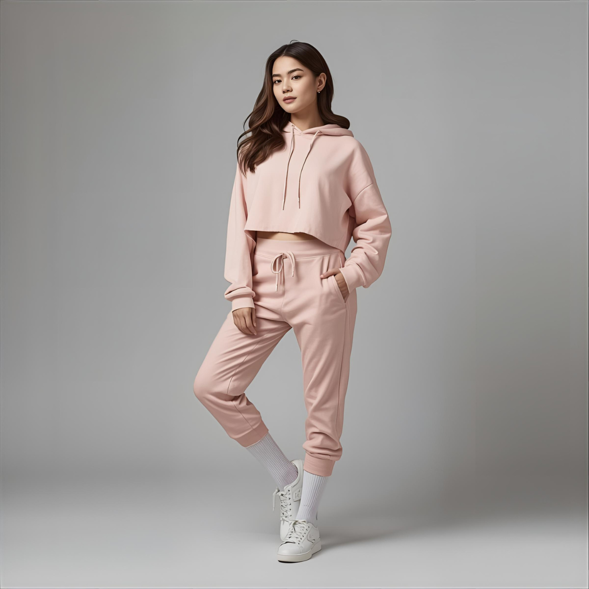 LUNEA | Soft Blush Pink Cropped Hoodie Women