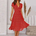 A-Line Dress with V-Neck and Flowing Skirt Women