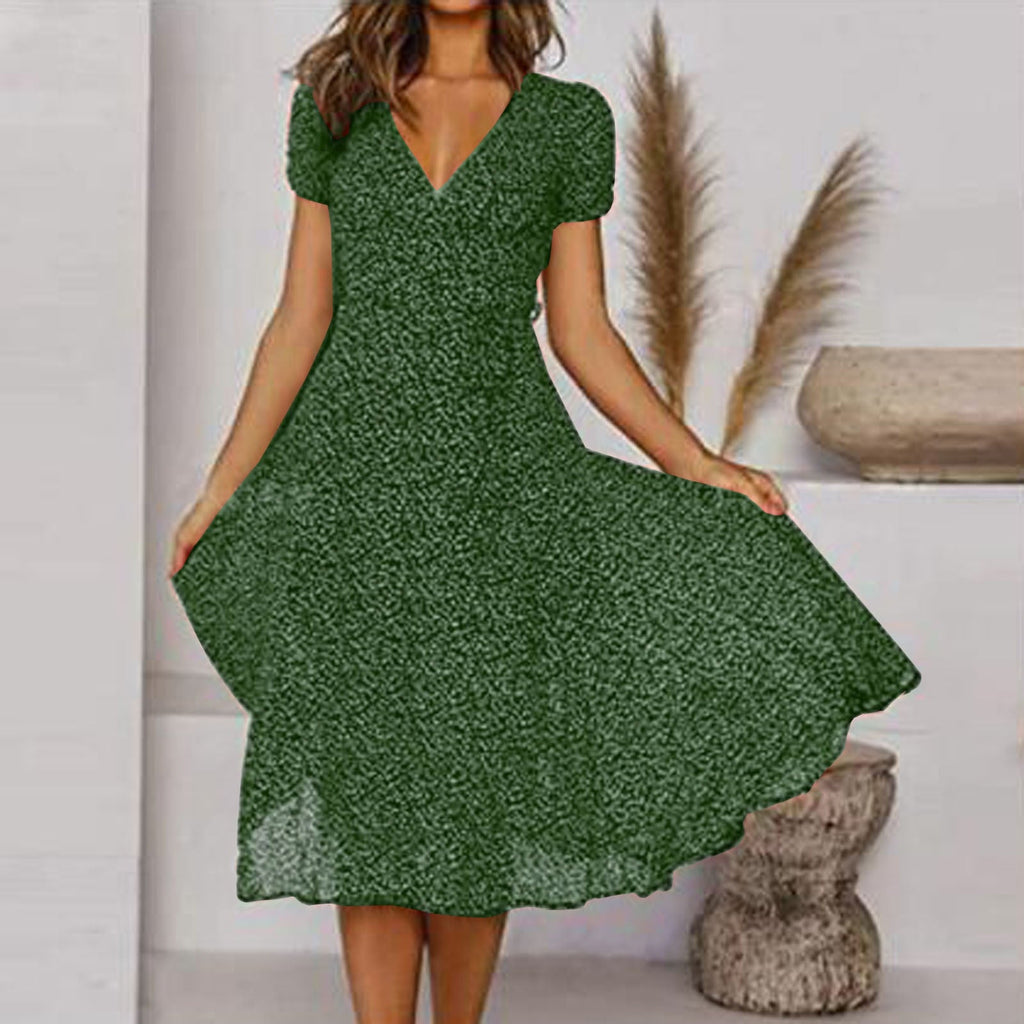 A-Line Dress with V-Neck and Flowing Skirt Women