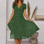 A-Line Dress with V-Neck and Flowing Skirt Women