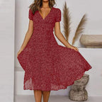 A-Line Dress with V-Neck and Flowing Skirt Women