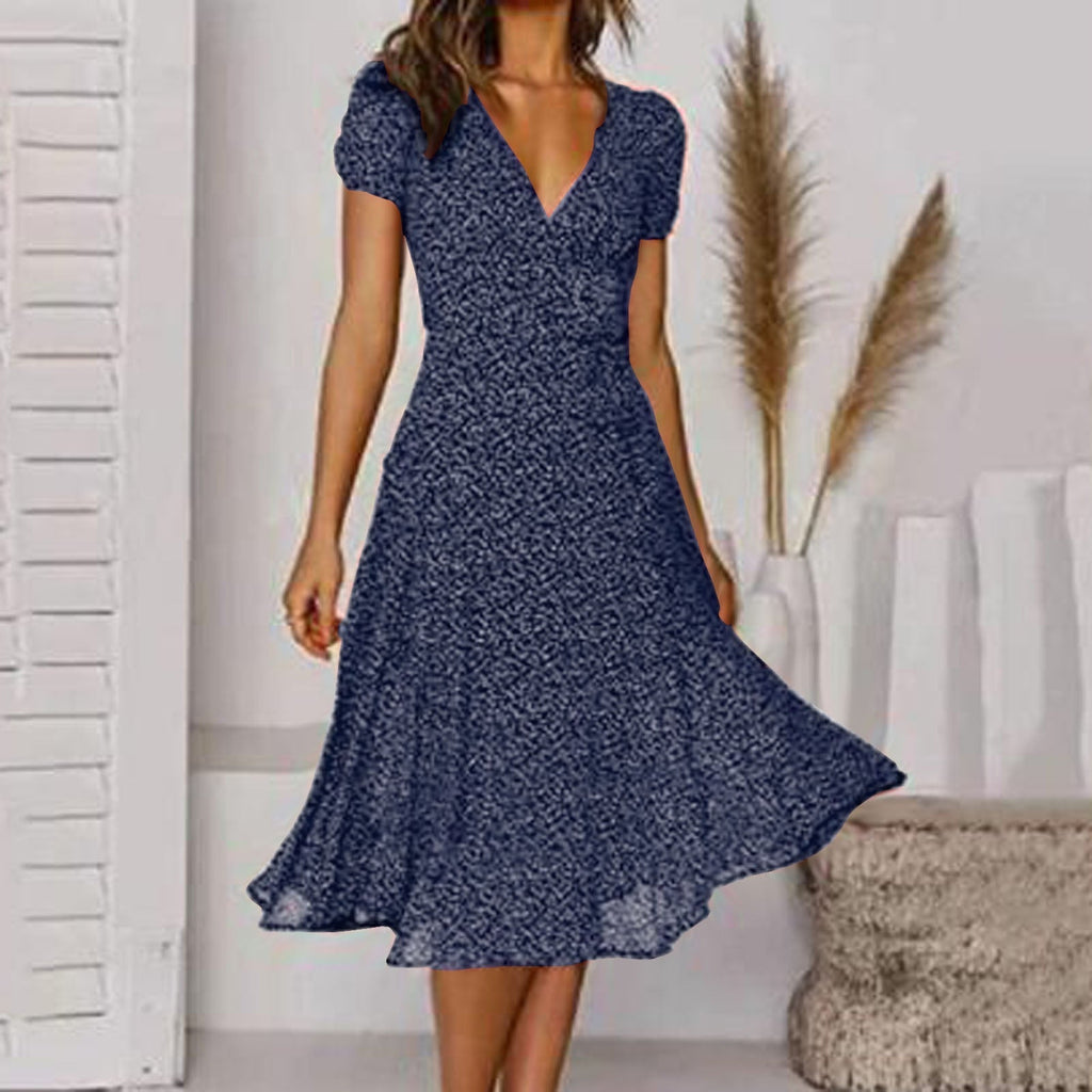 A-Line Dress with V-Neck and Flowing Skirt Women