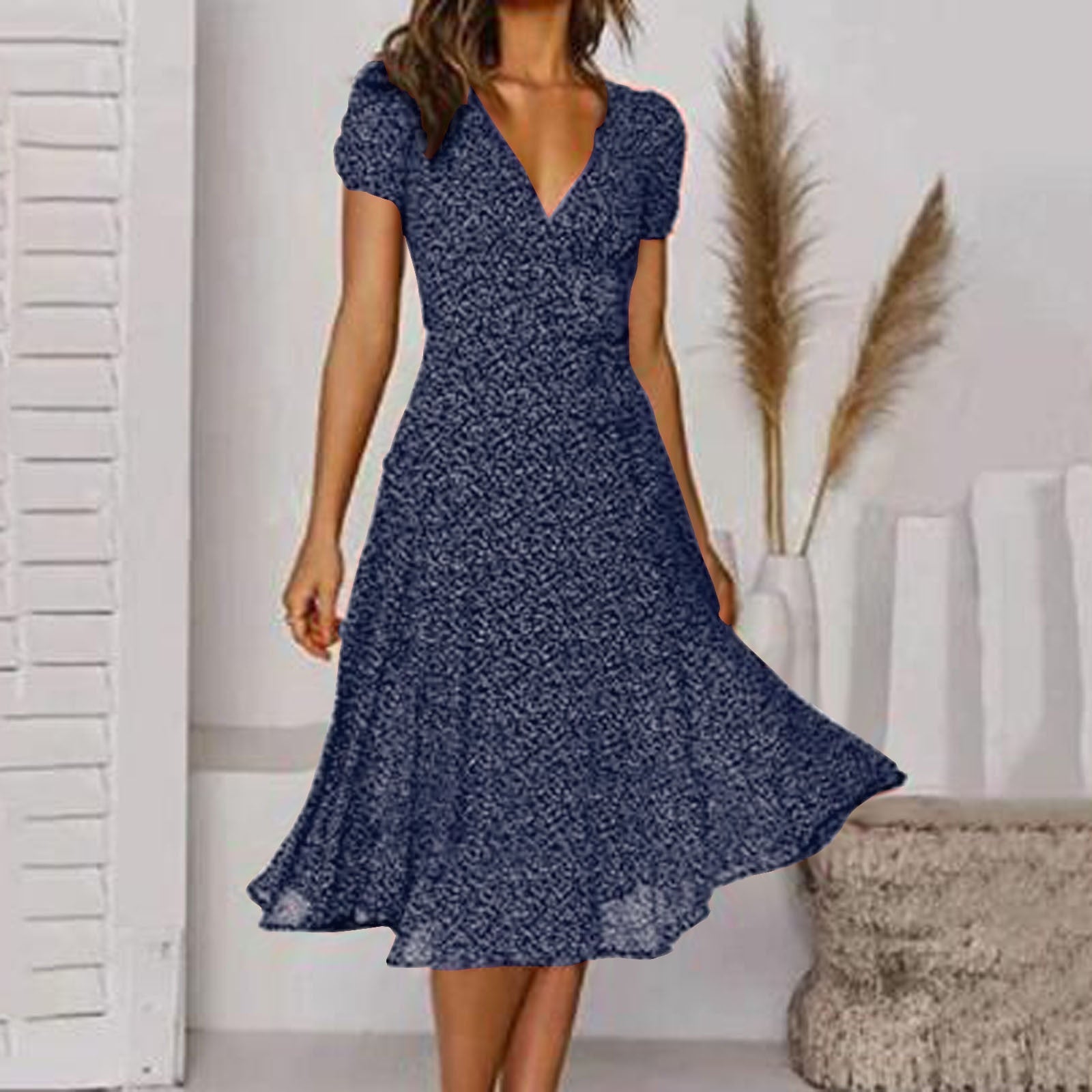 A-Line Dress with V-Neck and Flowing Skirt Women