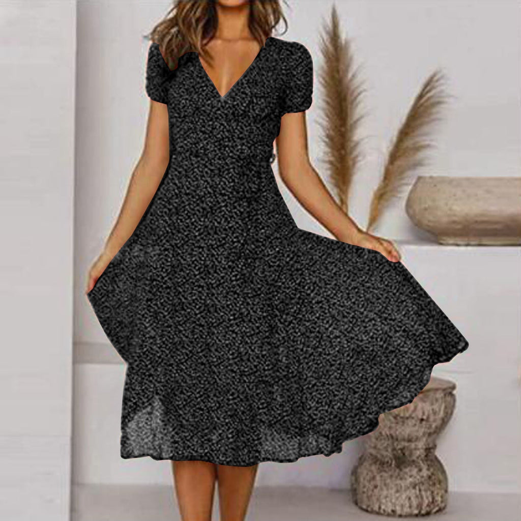 A-Line Dress with V-Neck and Flowing Skirt Women