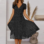 A-Line Dress with V-Neck and Flowing Skirt Women