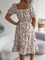 Floral Dress with Square Neckline, Ruffles and High Waist | Women