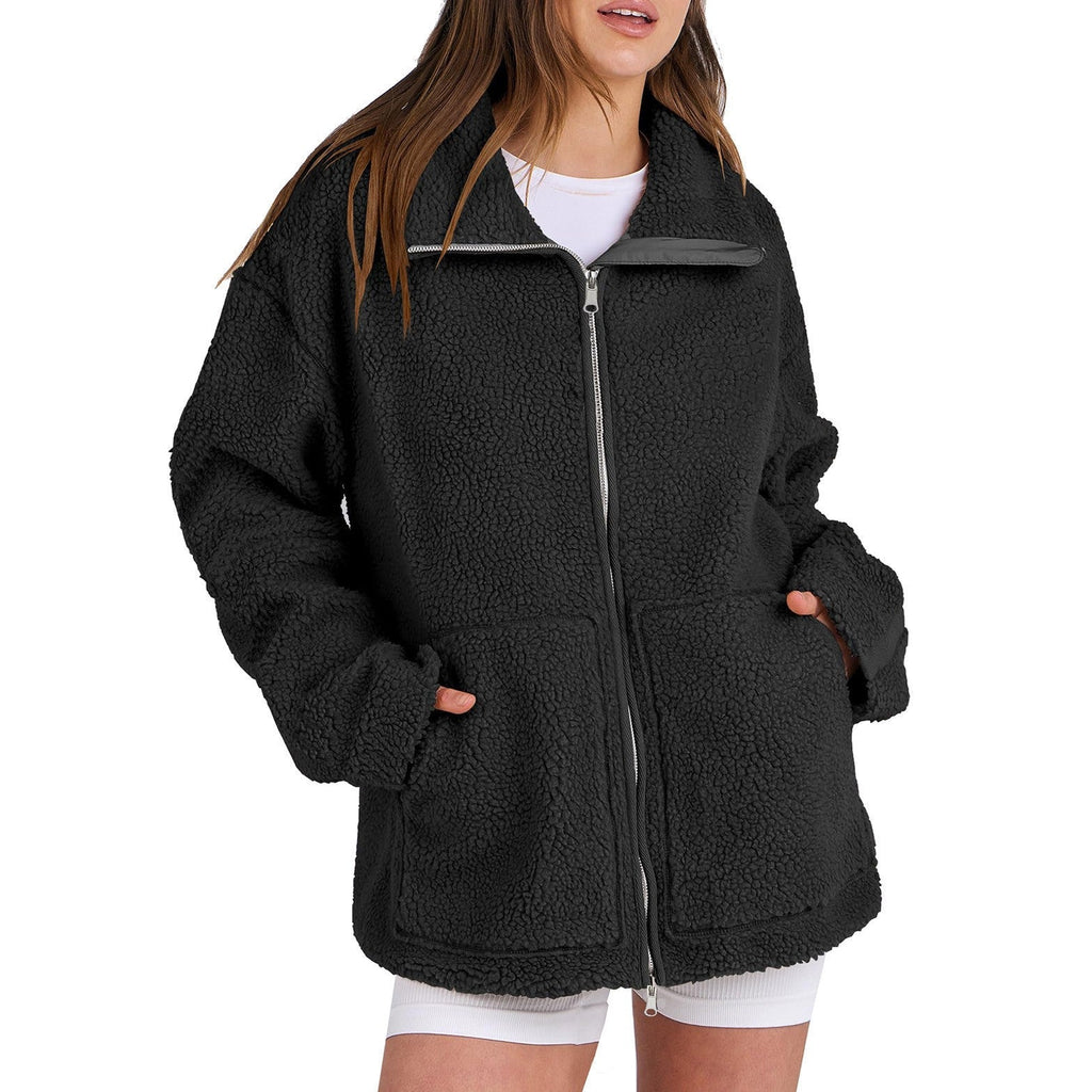 Adamina - Fluffy Wool Coat with High Collar for Women