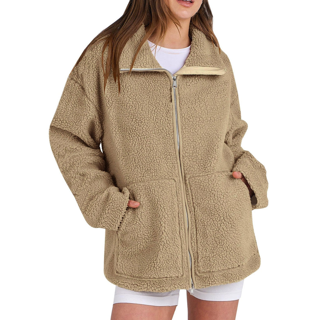 Adamina - Fluffy Wool Coat with High Collar for Women