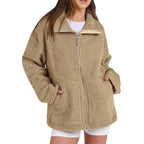 Adamina - Fluffy Wool Coat with High Collar for Women