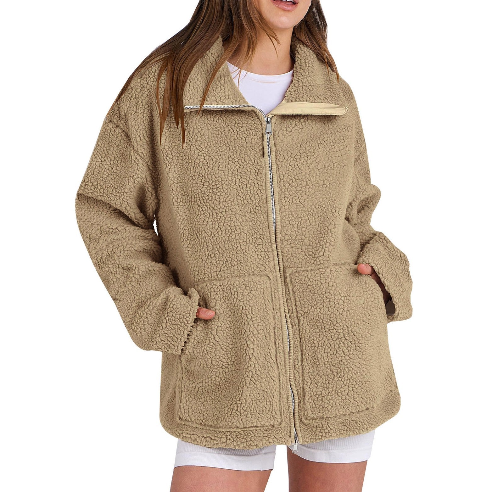 Adamina - Fluffy Wool Coat with High Collar for Women