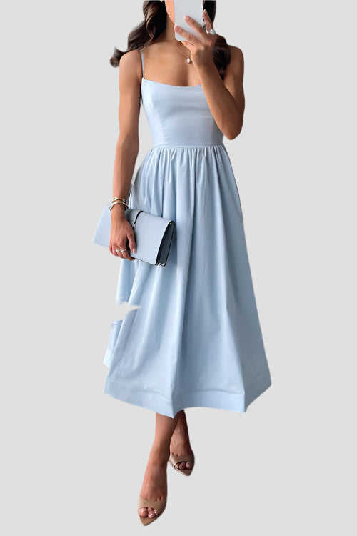 A-Line Midi Dress with Spaghetti Straps for Elegance