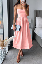 A-Line Midi Dress with Spaghetti Straps for Elegance