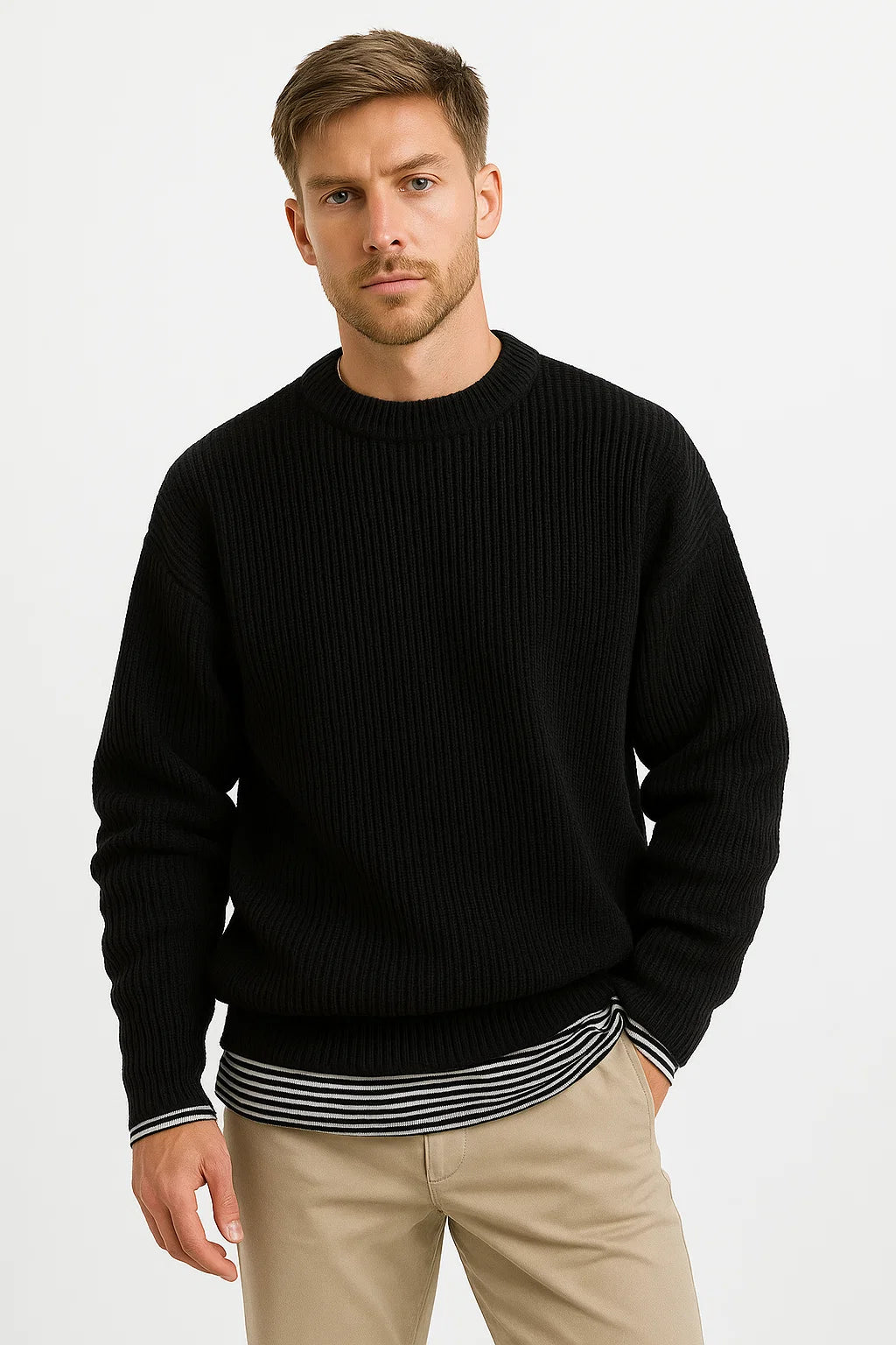 Knitted Sweater for Men | Oversized Fit & Ribbed Texture