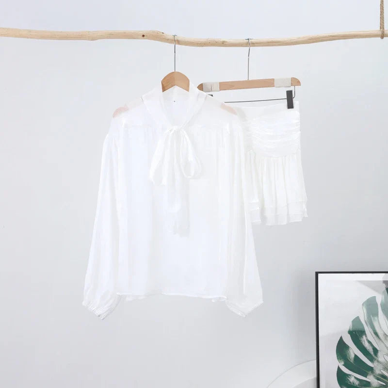 Ada | Women's Set with Bow Lacing and Pleated Skirt