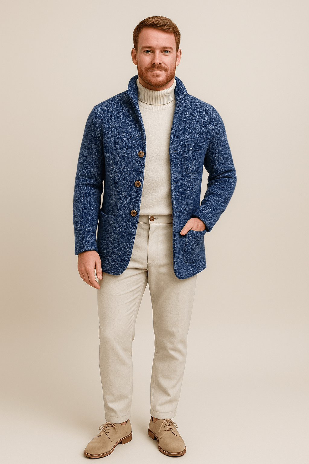 Men’s Chunky Knit Cardigan – Button-Up Sweater with Stand Collar