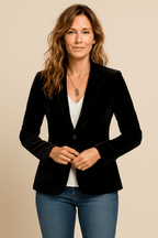 Women’s Retro Lapel Blazer – Slim Fit Office Jacket with Pockets