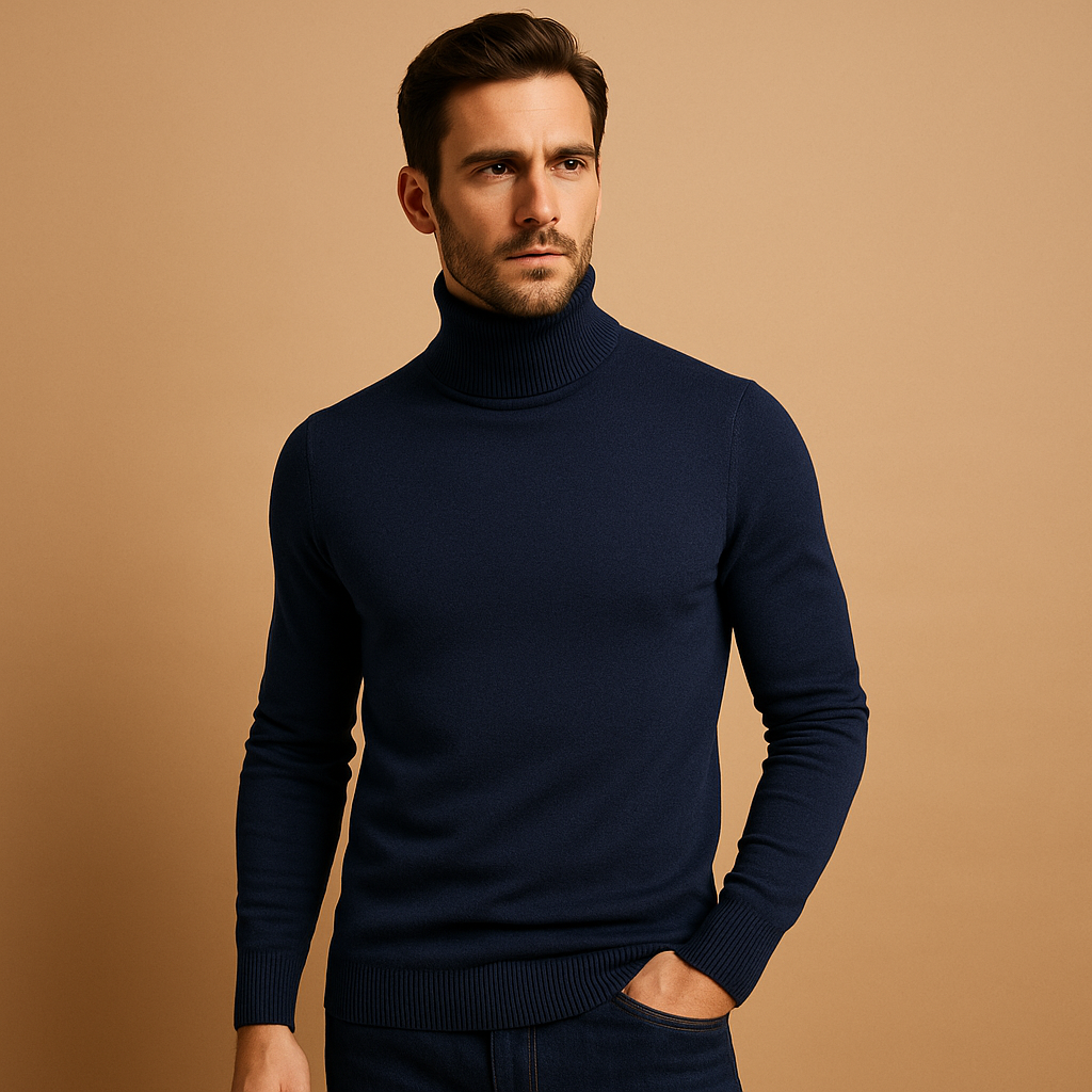 Men’s Roll Neck Jumper – Slim Fit Turtleneck Sweater for Smart Casual Wear