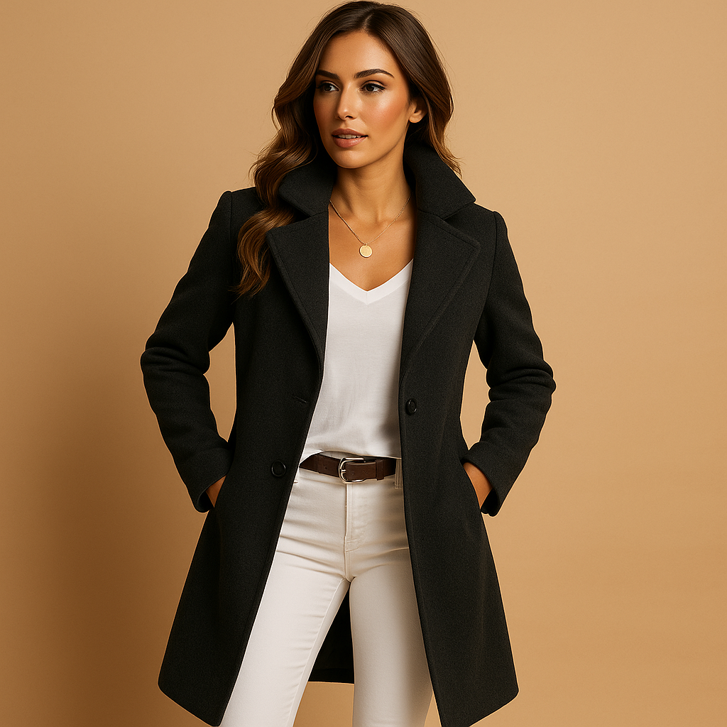 Elegant Women’s Long Coat with Buttons – Tailored Ladies Overcoat