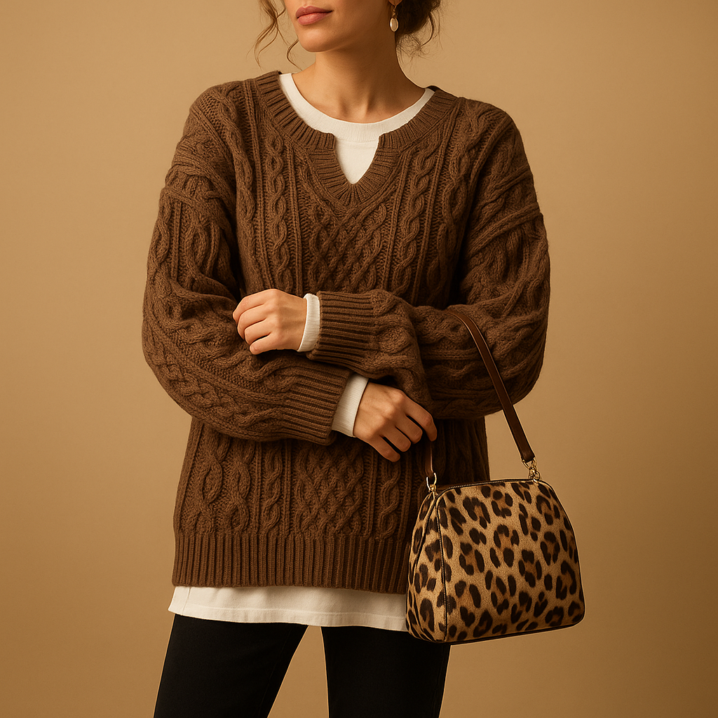 Chunky Knit Oversized Jumper for Women with Round Neck