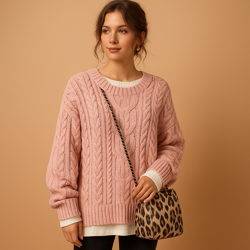 Chunky Knit Oversized Jumper for Women with Round Neck