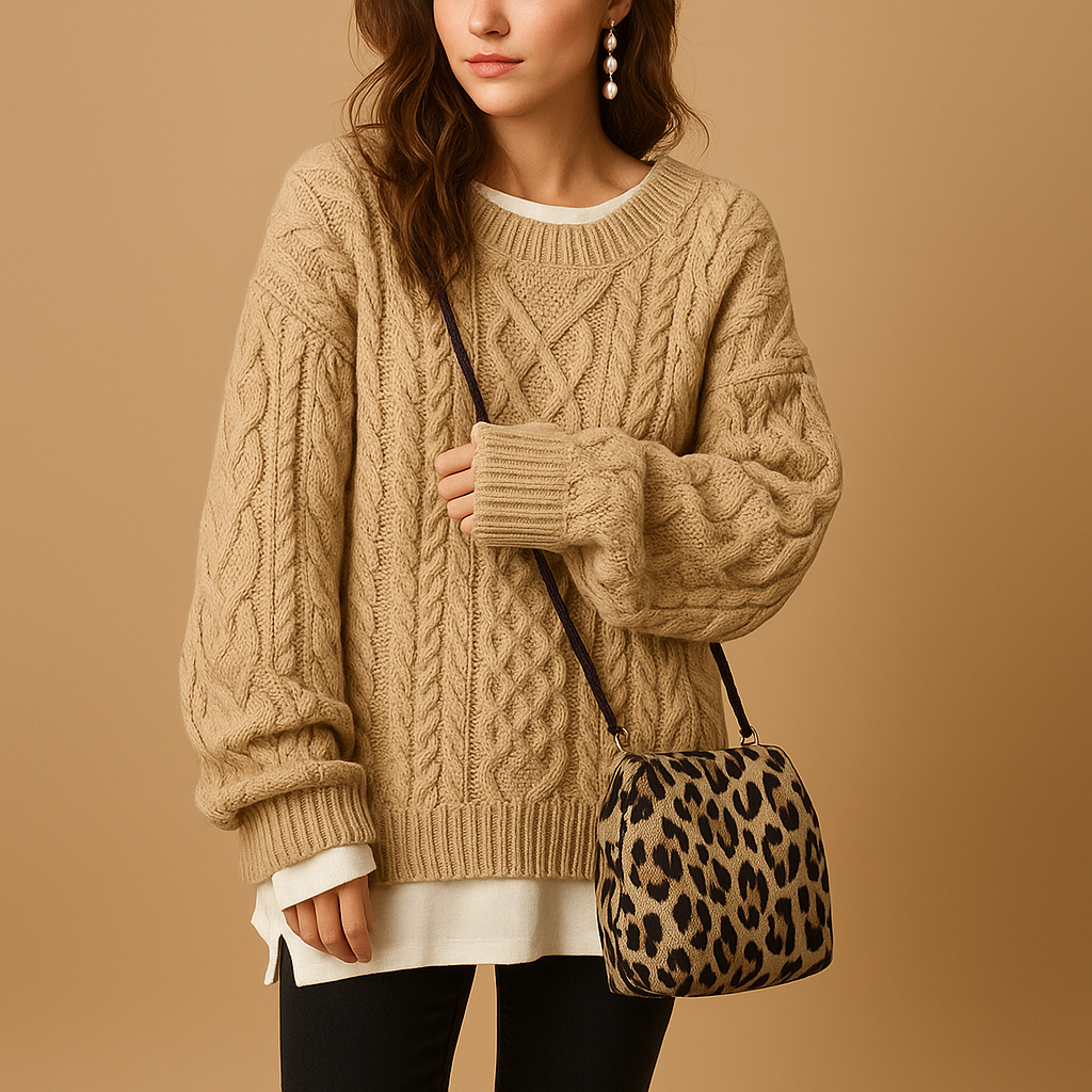 Chunky Knit Oversized Jumper for Women with Round Neck