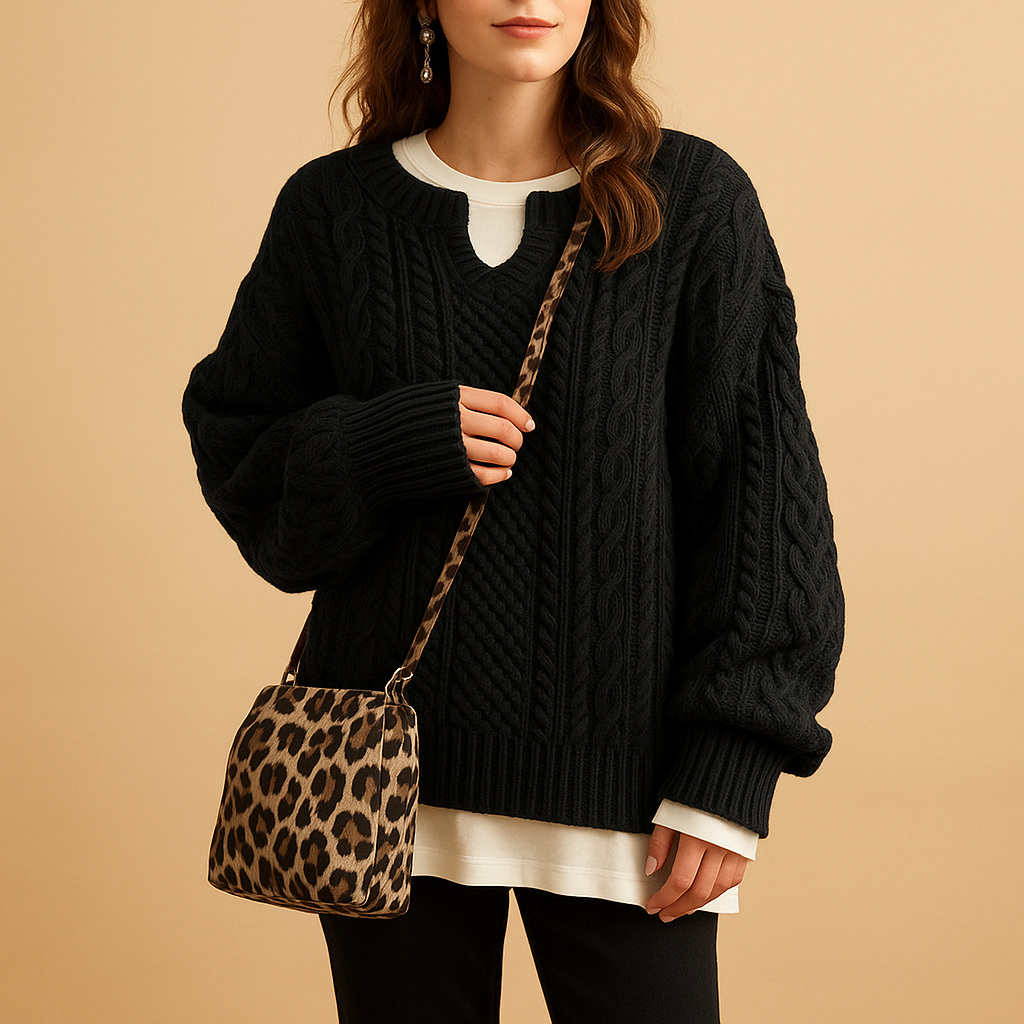 Chunky Knit Oversized Jumper for Women with Round Neck